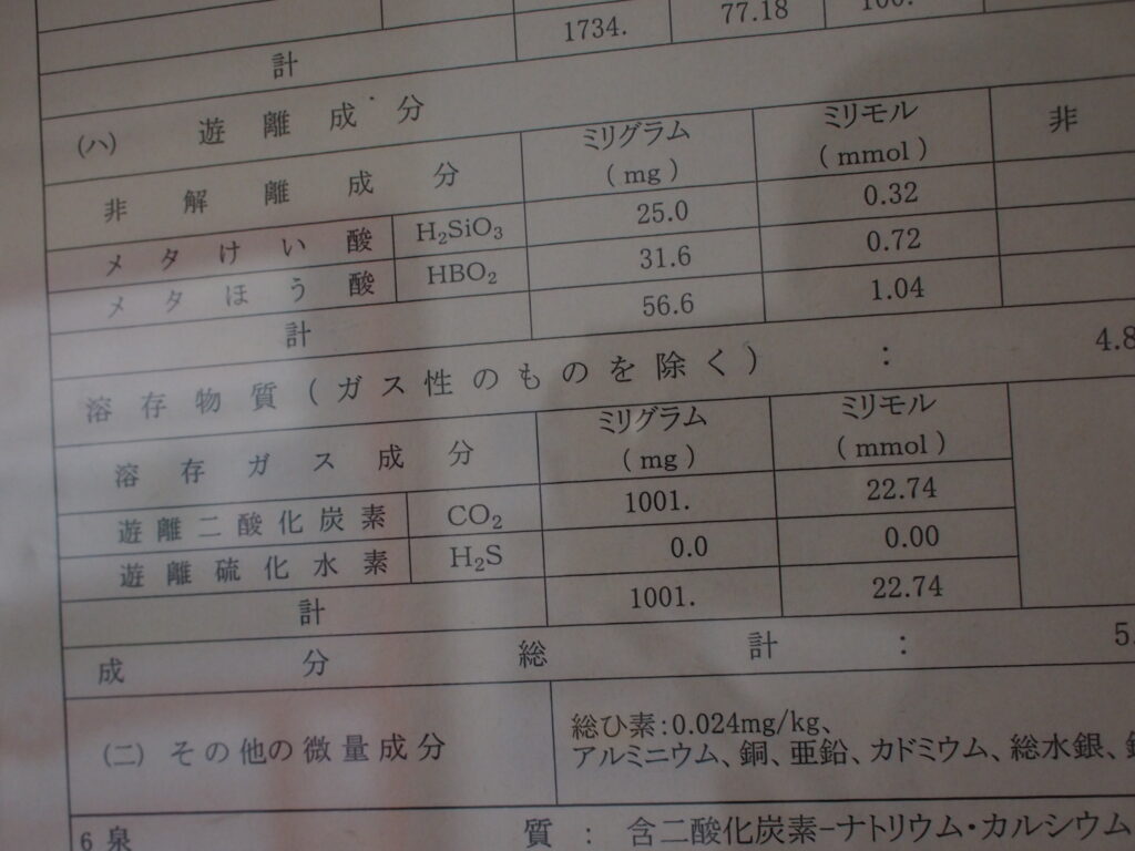 湯ノ岱温泉分析表